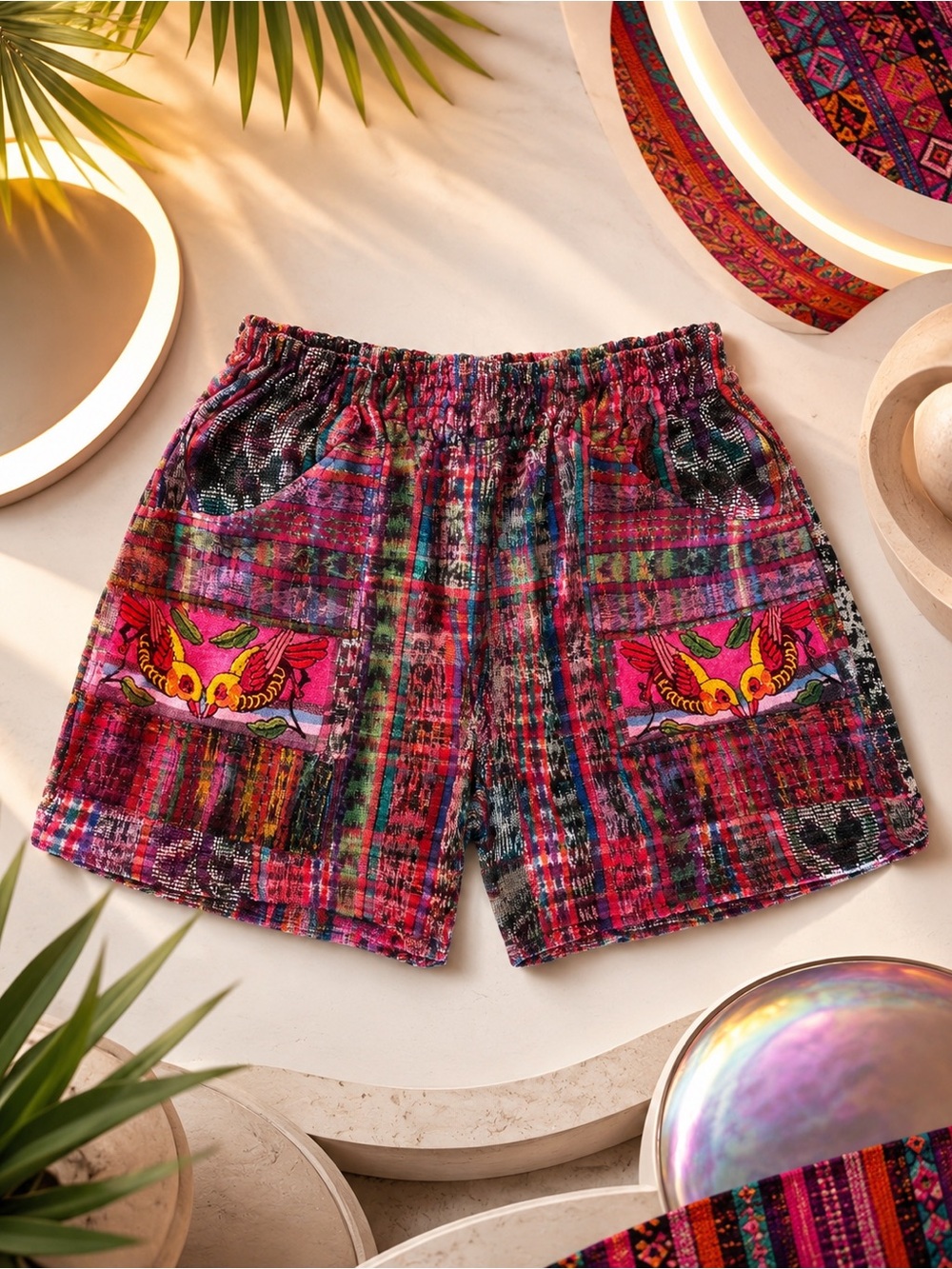 Colorful Guatemalan Patterned Shorts with Embroidered Pockets